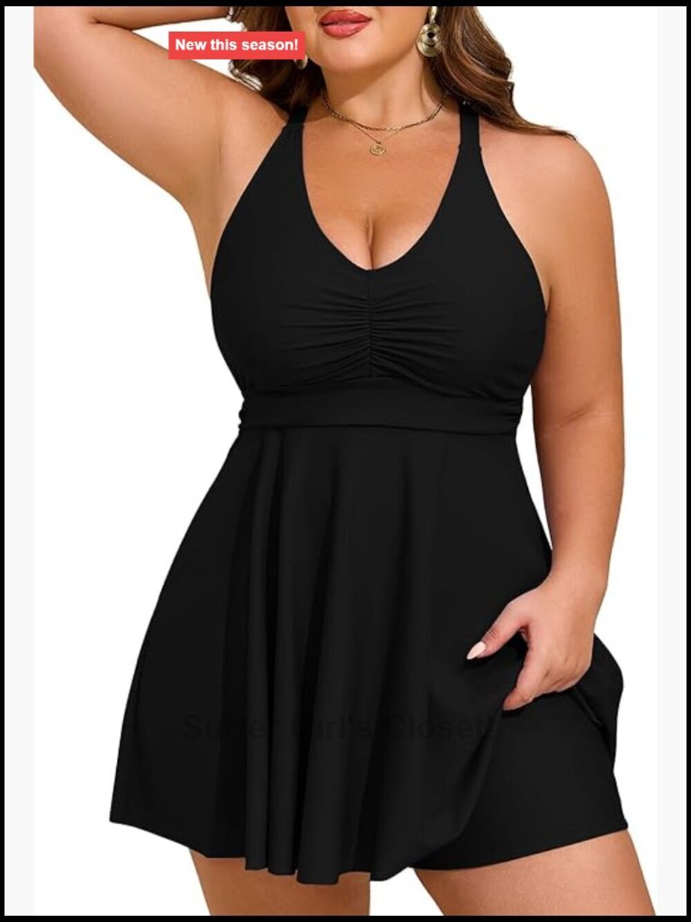 Plus Size V Neck Tankini Swimsuit with Boyshorts Tummy Control